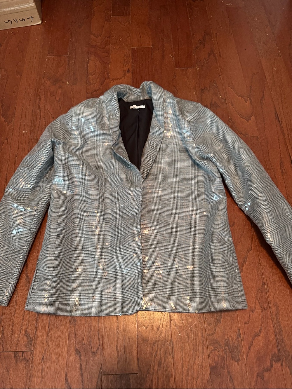 Women's Grey Sequin-Accent Open Blazer Jacket